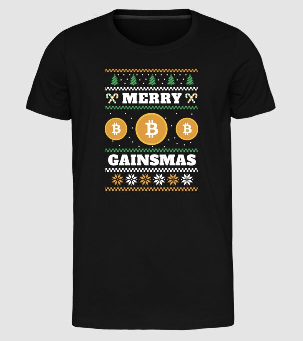 Merry Gainmas Bitcoin tricou cu pulovăr urât model negru pe tricou