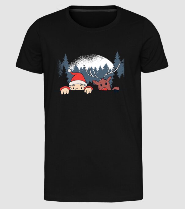 Moș Crăciun și Rudolf trag cu ochiul model negru pe tricou