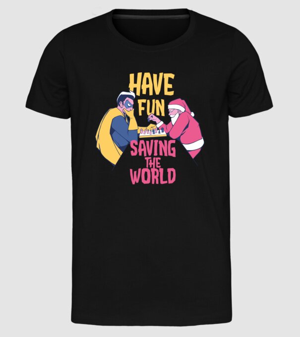 Moș Crăciun și șah super-erou - tricou de Crăciun amuzant model negru pe tricou