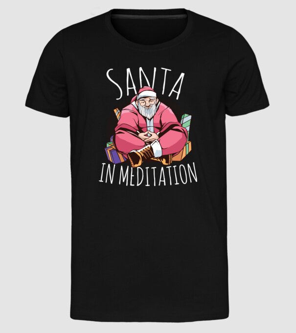 Tricou de Crăciun Moș Crăciun meditație model negru pe tricou