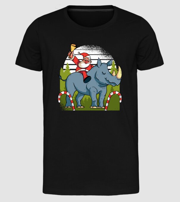 Moș Crăciun pe Rinocer model negru pe tricou