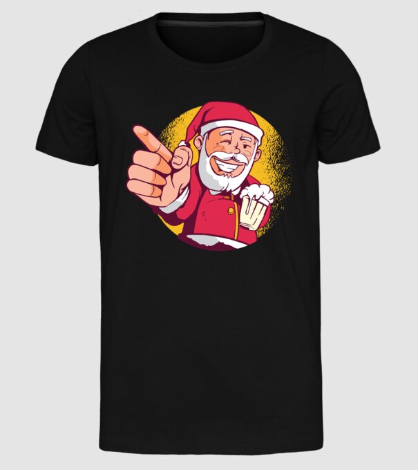 Moș Crăciun cu bere tricou model negru pe tricou