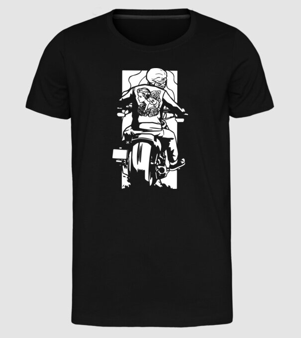 Craniu Motociclist model negru pe tricou