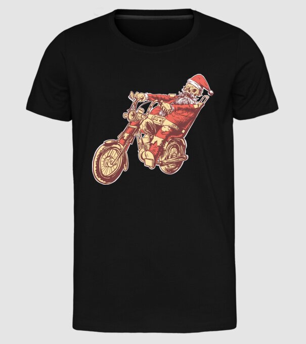 Moș Crăciun Motociclist model negru pe tricou
