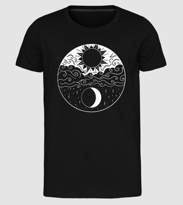 Soare și Lună Jin Jang model negru pe tricou