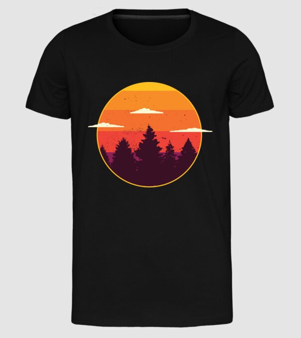 Apus de soare în pădure model negru pe tricou