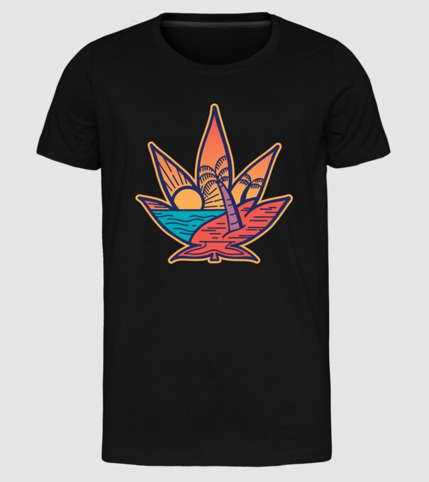 Apus de soare Frunză de marijuana model negru pe tricou