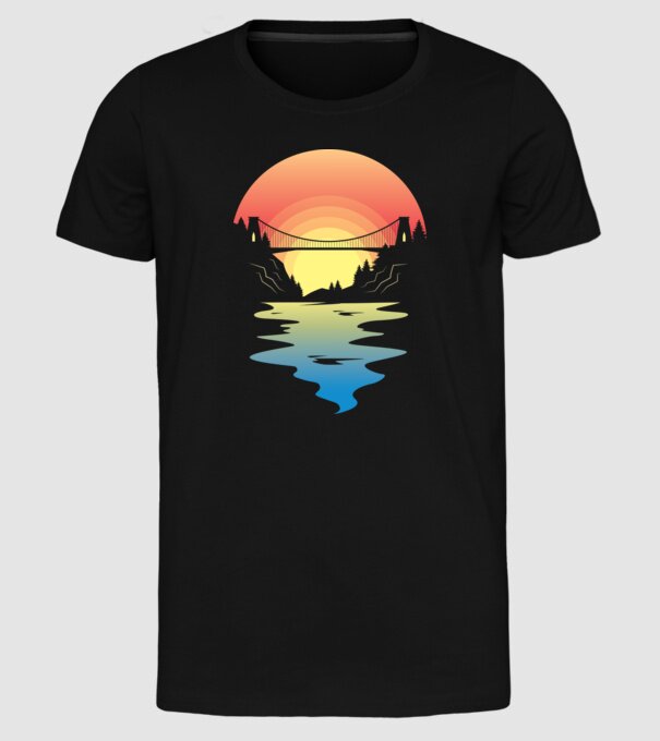 Peisaj apus de soare model negru pe tricou