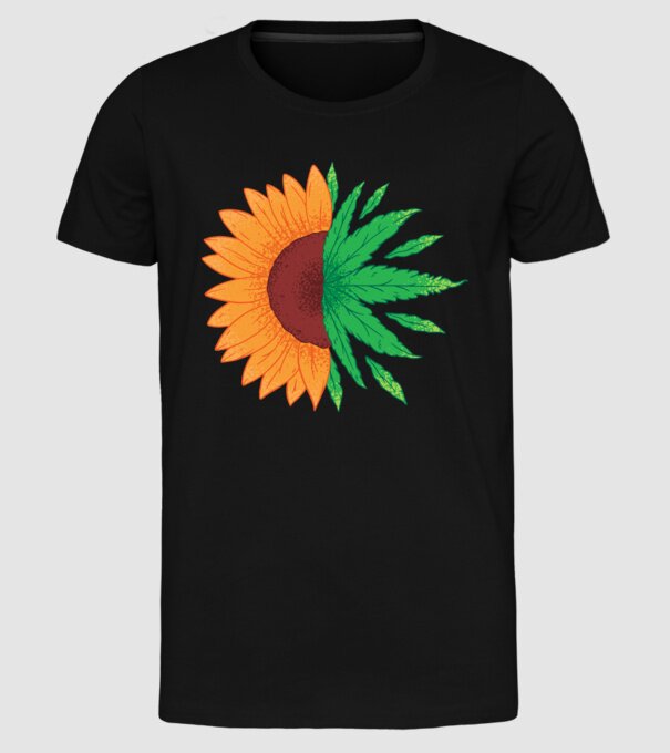 Floarea-soarelui Cannabis model negru pe tricou
