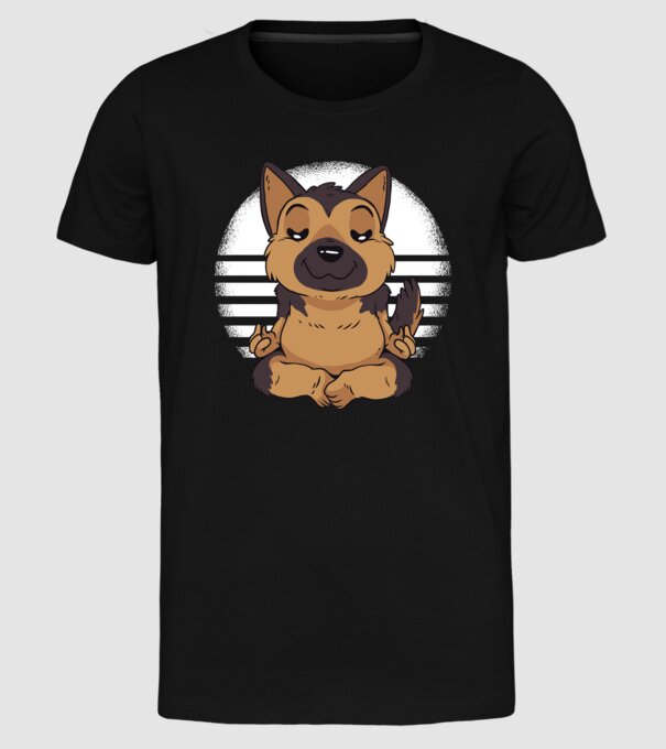 Tricou drăguț ciobănesc german yoga model negru pe tricou
