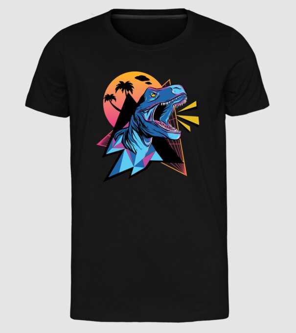 Tricou Neon dinozaur retro model negru pe tricou