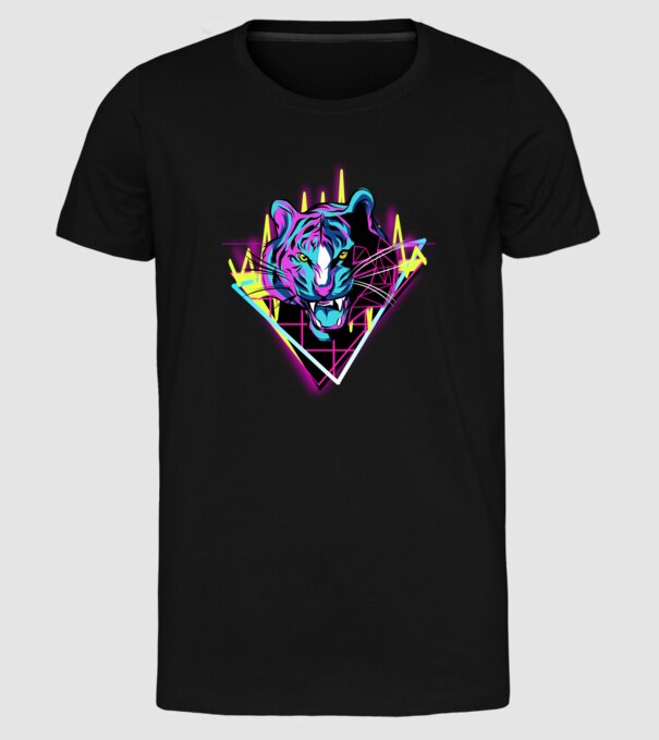 Tigru Neon anii 80 retro model negru pe tricou