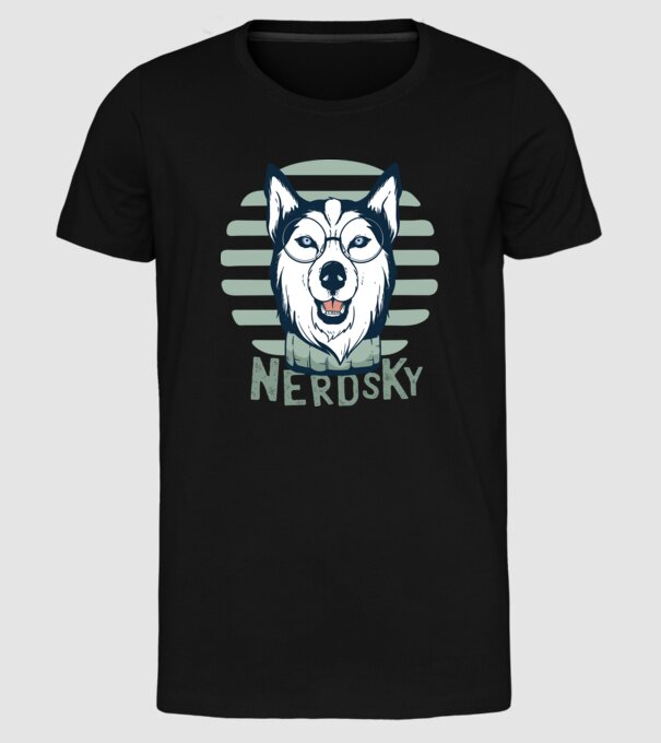 Nerdsky Husky model negru pe tricou