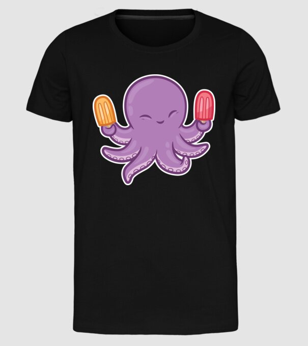 Înghețată Caracatiță Octopus model negru pe tricou