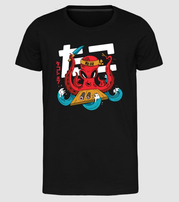 Octopus Sushi model negru pe tricou