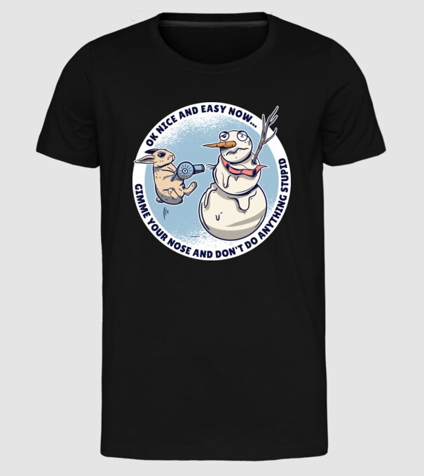 Ok nice and easy now... Iepurașul terorizează omul de zăpadă tricou amuzant model negru pe tricou
