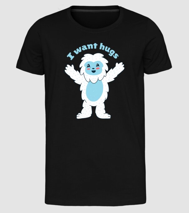Vreau o îmbrățișare Yeti drăguț model negru pe tricou