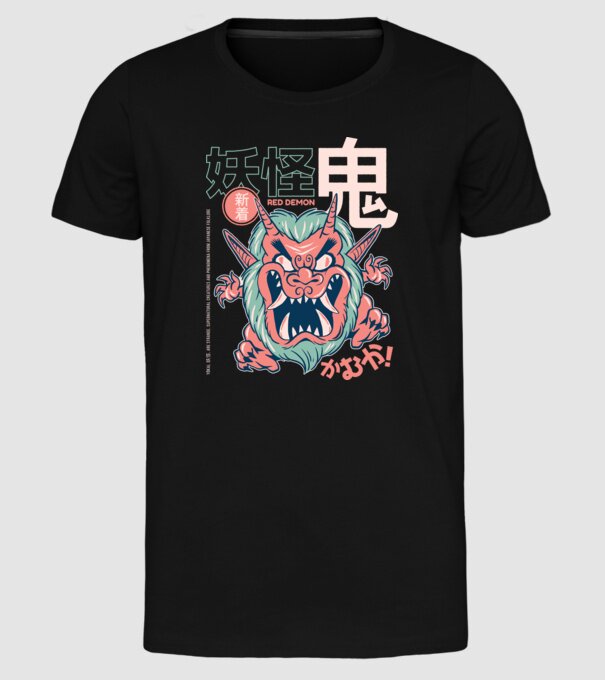 Oni Yokai Anime model negru pe tricou
