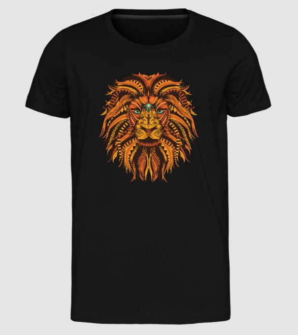 Mandala cap de leu model negru pe tricou