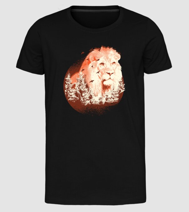 Tricou Leu Natură model negru pe tricou
