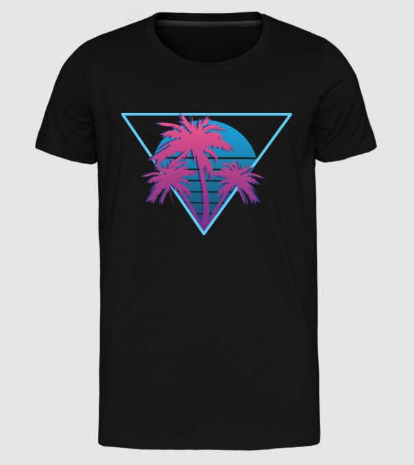 Copaci de palmier Retro Neon model negru pe tricou