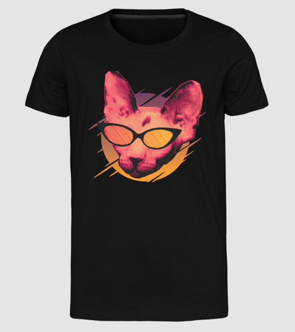 Pisică Petrecere model negru pe tricou