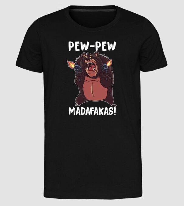 Pew Pew Pew Madafakas Urs model negru pe tricou