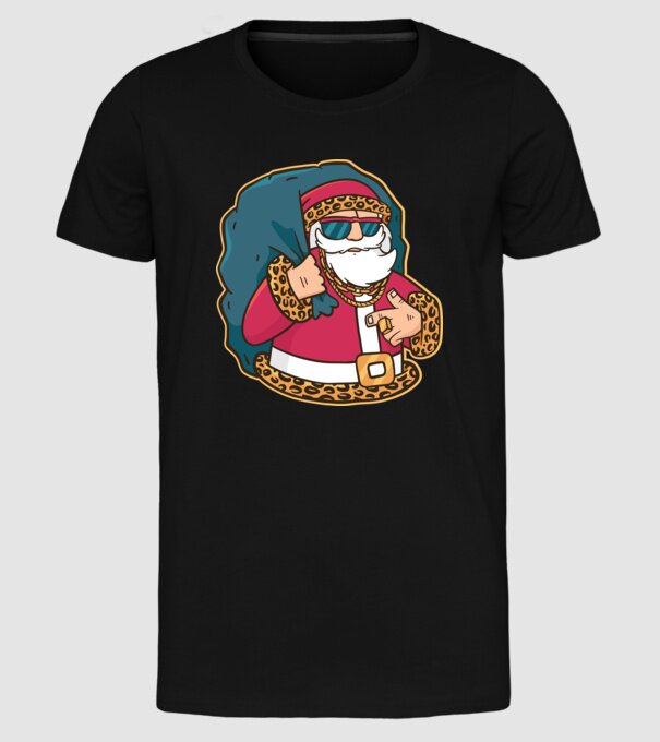 Moș Crăciun Pimp model negru pe tricou