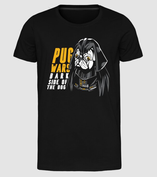 Pug Wars Mops model negru pe tricou