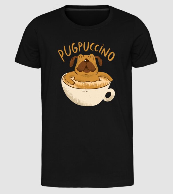 Pugpuccino Capuccino cu Mops model negru pe tricou