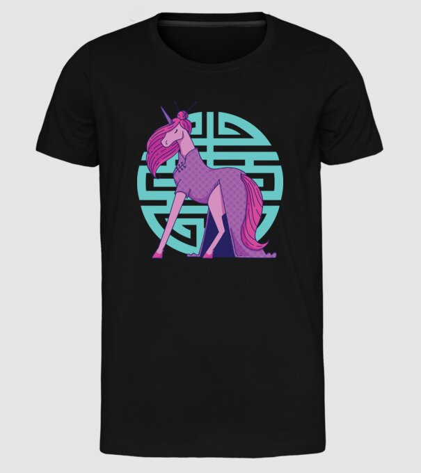 Qipao unicorn model negru pe tricou