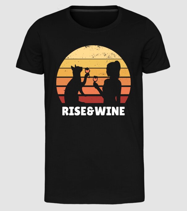 Fată Retro cu pisică și vin model negru pe tricou