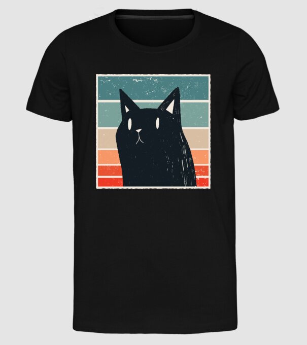 Pisică retro model negru pe tricou