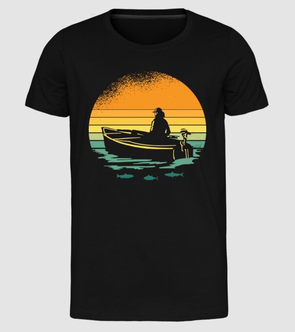 Retro cu Barcă model negru pe tricou