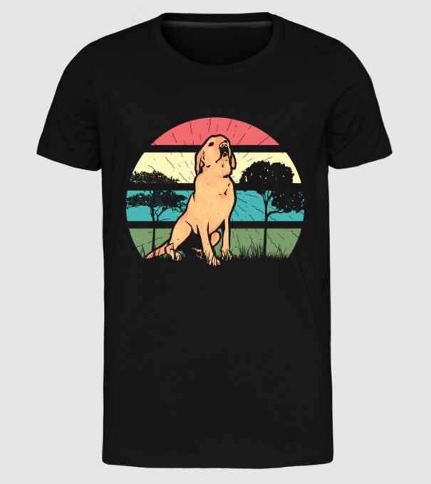 Golden Retriever retro model negru pe tricou