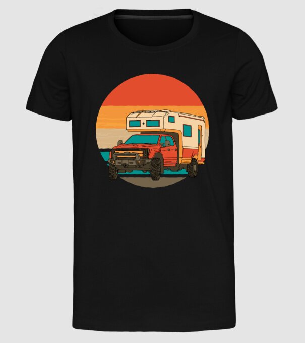 Campervan Retro model negru pe tricou