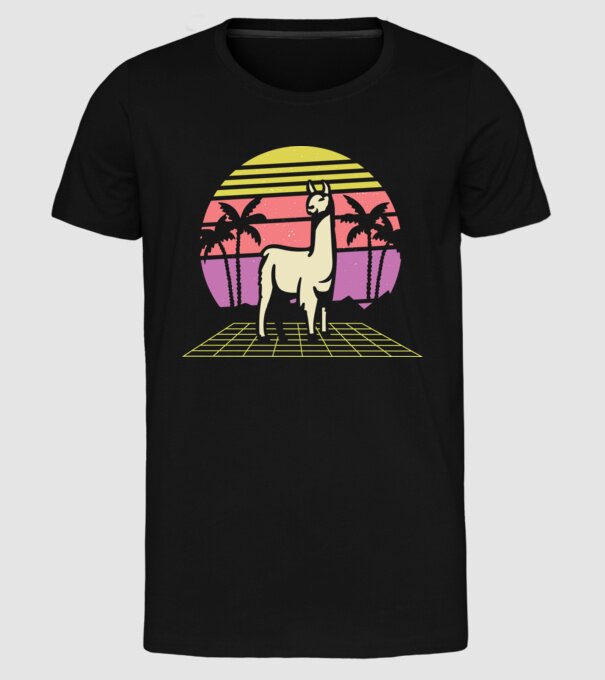 Lama Retro model negru pe tricou