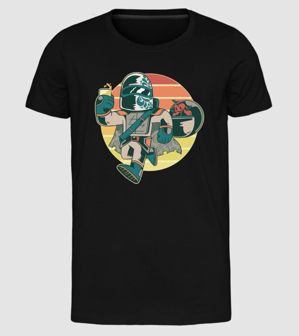 Războinic Mandalorian Retro model negru pe tricou