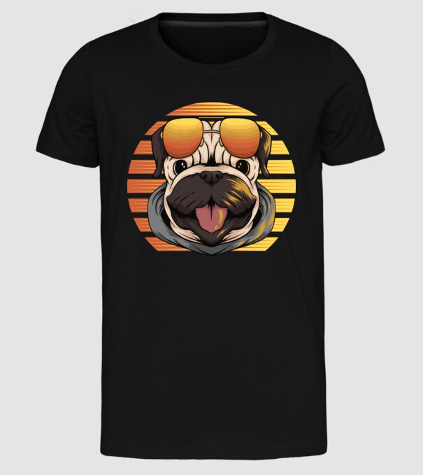 Retro mops model negru pe tricou