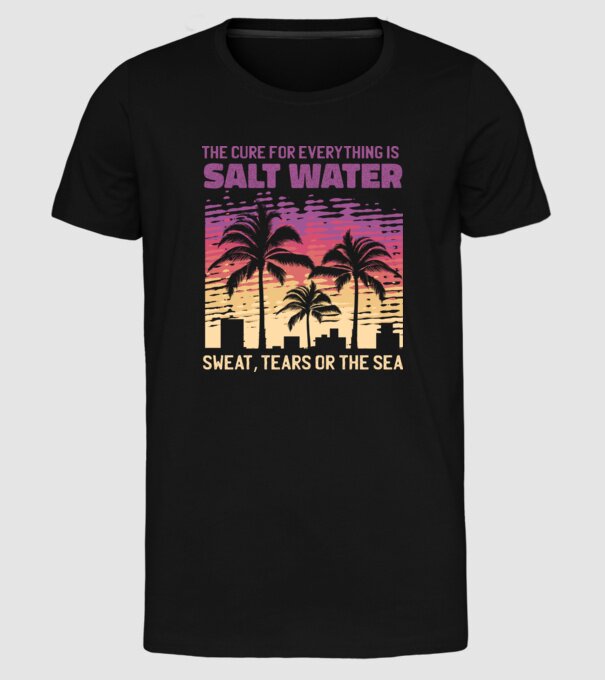 Retro Sunset - Apa sărată este leac pentru orice model negru pe tricou