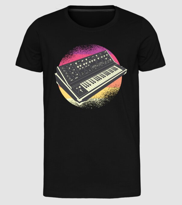 Sintetizator retro model negru pe tricou