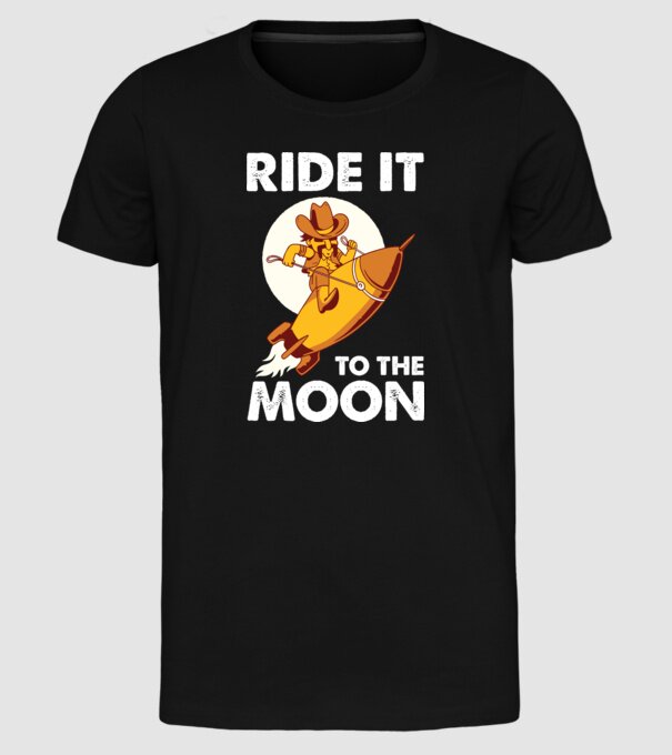 Ride it to the moon Bitcoin model negru pe tricou