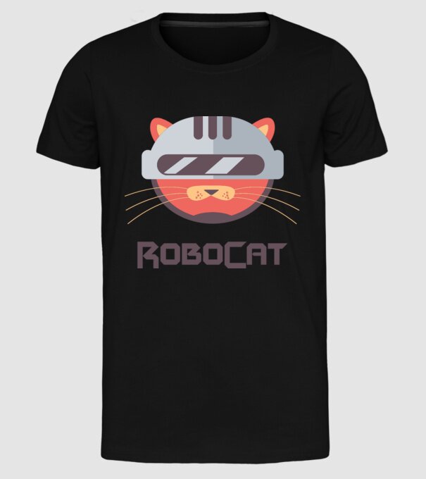 Robocat model negru pe tricou