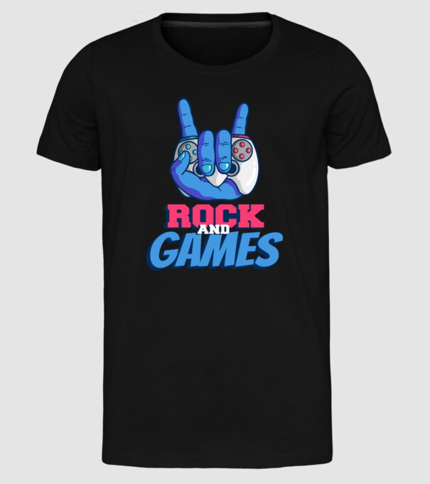 Rock And Games model negru pe tricou