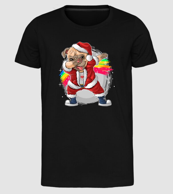 Santa Mops Moș Crăciun model negru pe tricou