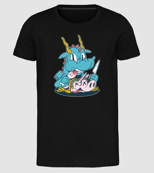 Dragonul a mâncat unicornul model negru pe tricou