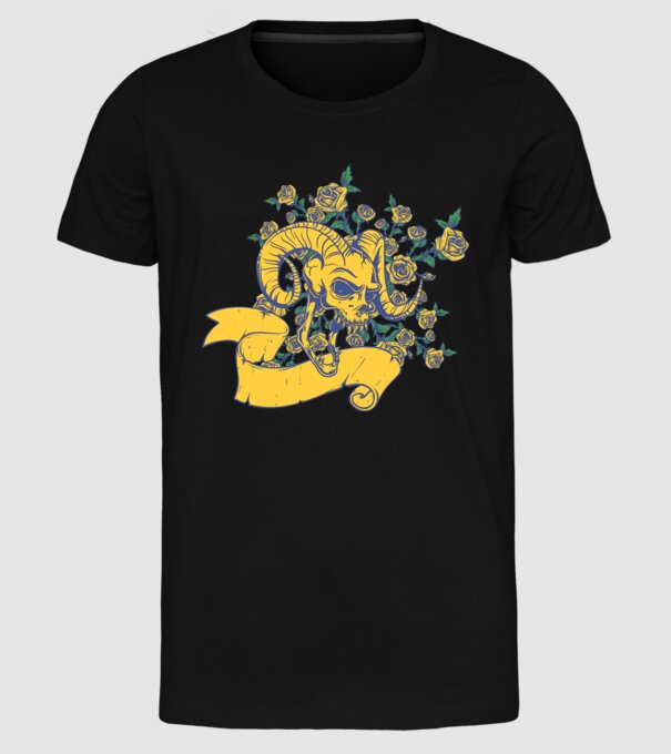 Skull with Roses model negru pe tricou