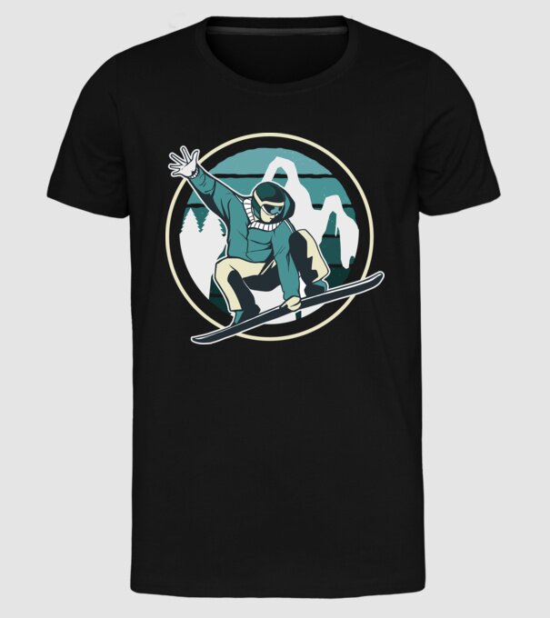 Săritură Snowboard model negru pe tricou