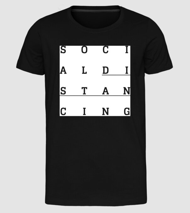 Social distancing model negru pe tricou