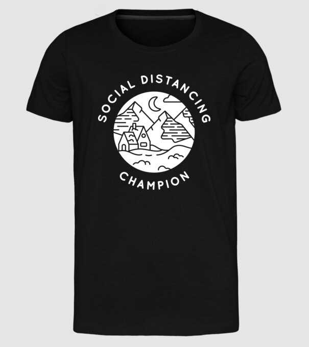 Social distancing champion model negru pe tricou